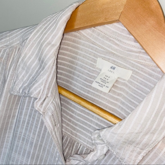 H&M Beige Pinstripe Button-Up Blouse - Picture 3 of 3